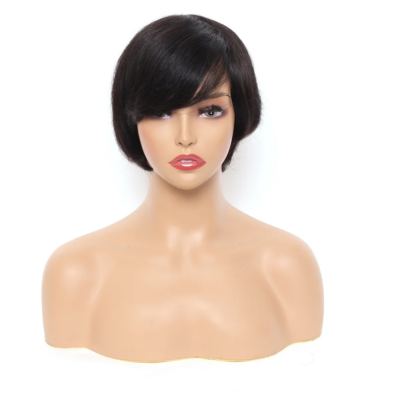 Black Pixie Short Cut Wig with Bangs Human Hair Glueless Wigs for Women Natural