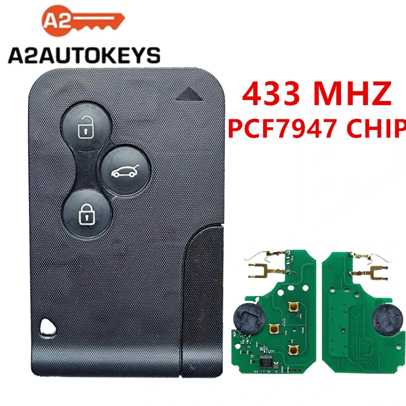 

Ключ Автомобильный аварийный Smart Remote Key для Renault Megane 2 Scenic Card II, 3 кнопки, чип ID46, 433 МГц