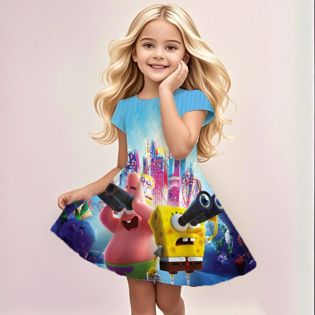 

3d Natal Bob Esponja Edição Especial Vestidos Meninas Roupas F потеas 2021, Adorável Presente, стильное летнее платье для девочек