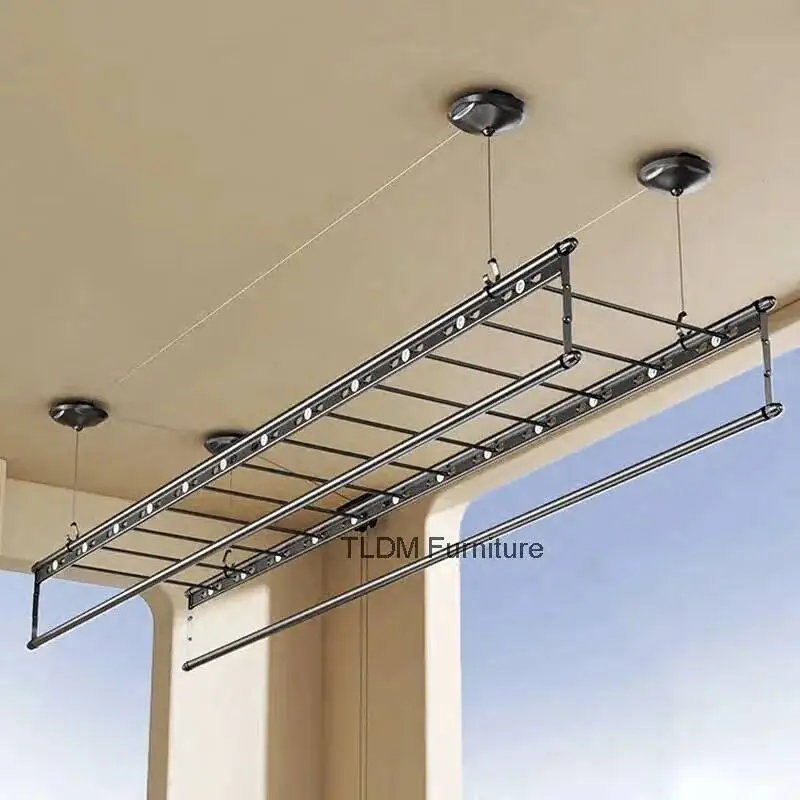Rack Household Liftable Clothes Dryer for Balcony Hand-Cranked Double-Rod Drying Rack Creative Metal Laundry Drying for Hotels
