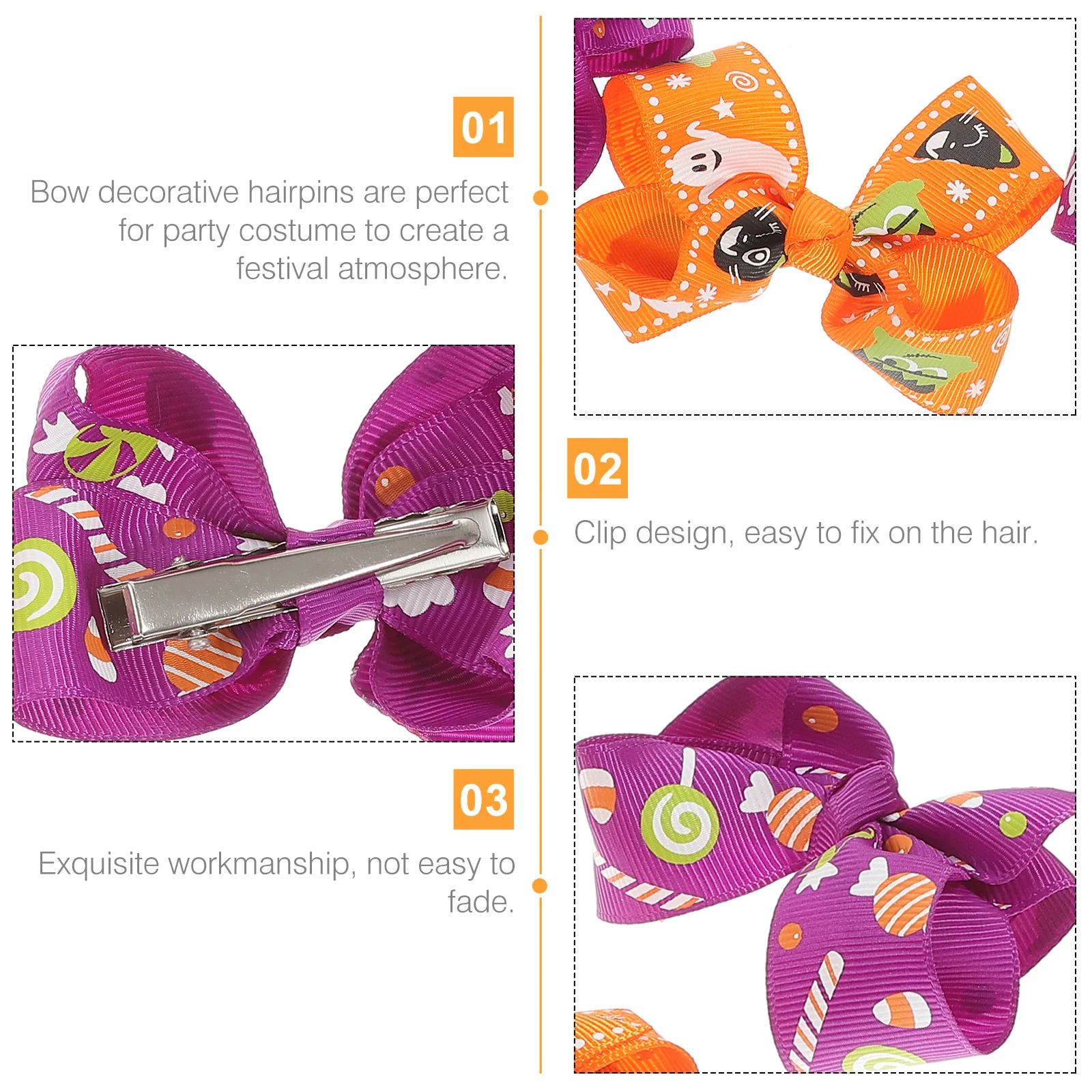 

8pcs Bow Hairpin Halloween Bows for Girls Kids Fall Gothic Accessories Lightweight Comfortable Party Decorative Clip Design