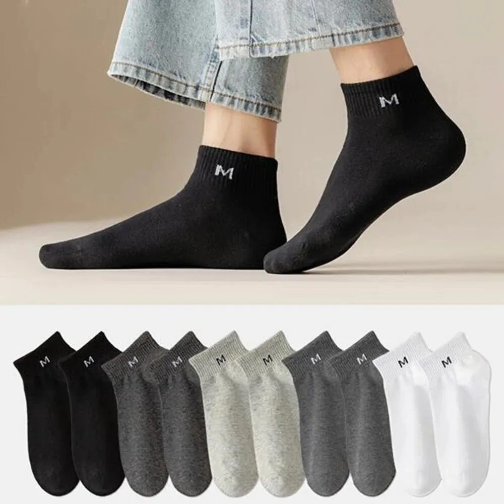 10 Pairs Men\'s Ankle Socks Solid Color Letters Simple Atmospheric Versatile Leisure Breathable Sweat Absorption Men Short Socks