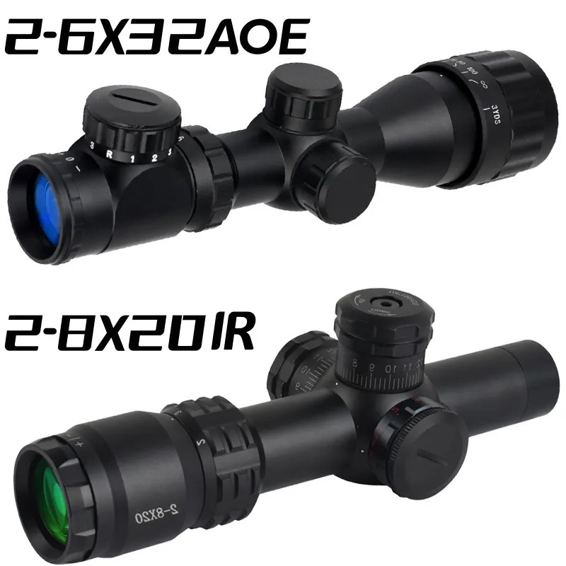 2-8x20IR Crossbow Short Sight 2-6x32AOE Tri-Illuminated Adjustable Hunting Riflescope Outdoor Tactical Scope Fits 11mm/20mm Rail