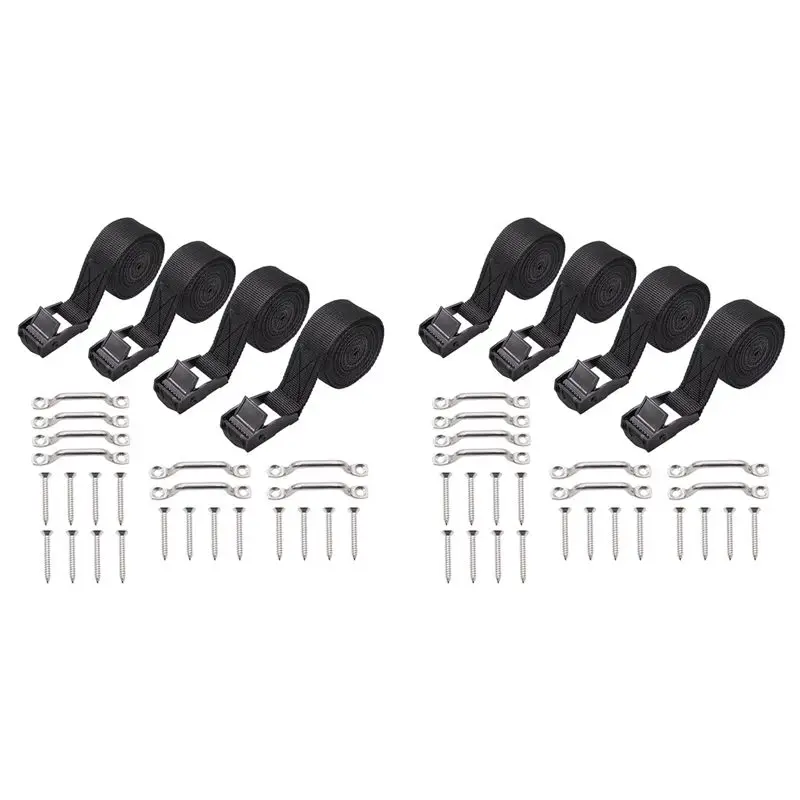 TFTP-2X 1Inch X 4Ft Battery Tie Down Strap Kit With Stainless Steel Cam Buckle, Bracket And Screws For Boats, Luggage Belt
