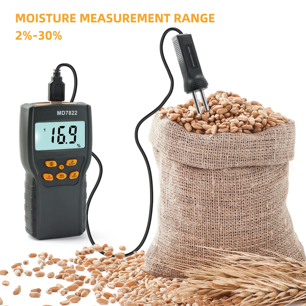 yieryi New Digital Grain Moisture Meter MD7822 LCD Display Humidity Tester Contains Wheat Corn Rice Moisture Test Meter