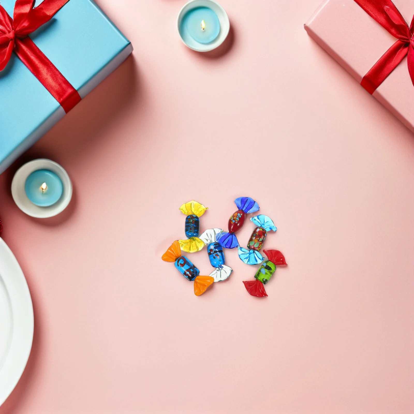 

6Pcs Colorful Glass Candy Art Pieces Glossy Finish Compact Decorative Props for Shelf Window Sill Table Xmas Wedding Decorations