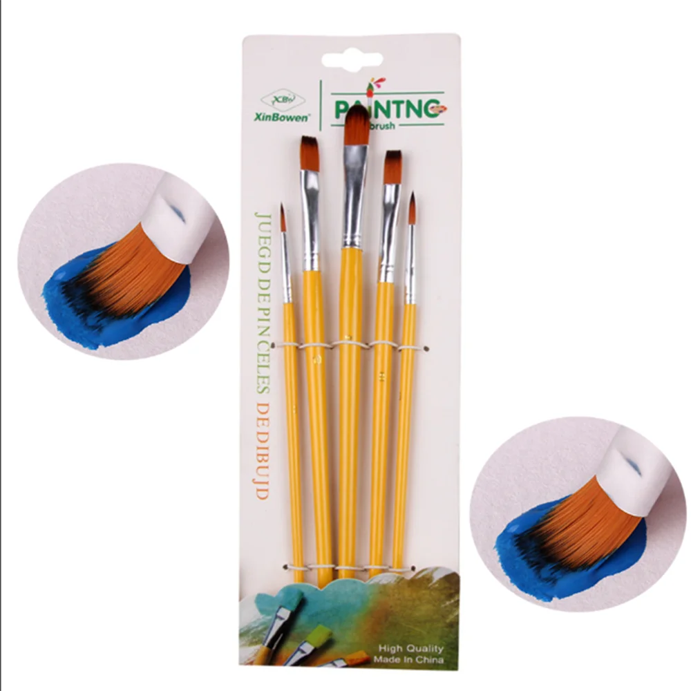 5 Pcs Mixed Head Nylon Brush Set For Students To Paint Watercolor Watercolor Watercolor Art Brushes Art Supplies Students Orange