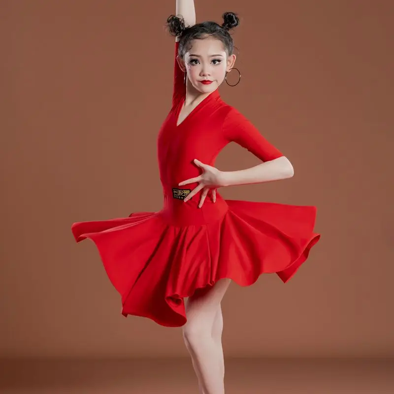 Girls Children Latin Dance Skirt Kids Ballroom Tango Salsa Dance Performance Test Competition Standard Dress