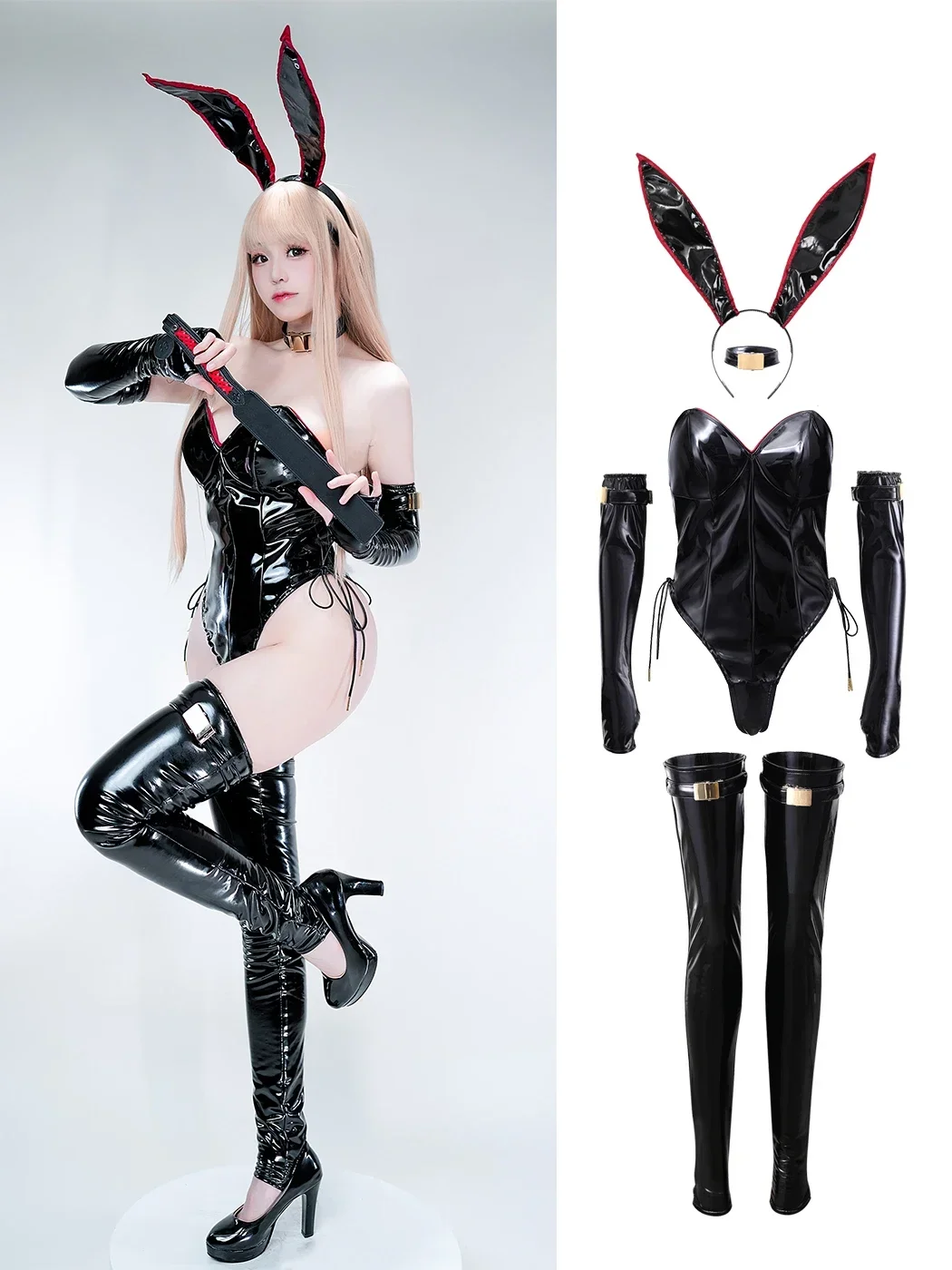 Original Design Cute Bunny Girl Cosplay Costumes Women Sexy Leather Bodysuit Gloves Socks Suit Halloween Carnival Party Clothes - view 3