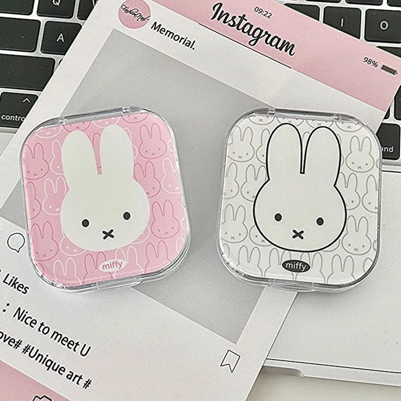 Милый чехол для контактных линз Miffy, мультяшный Kawaii, портативный, для молодой девушки, партнер, аниме, зеркало для кормления, коробка для хранения контактных линз, подарки для девочек