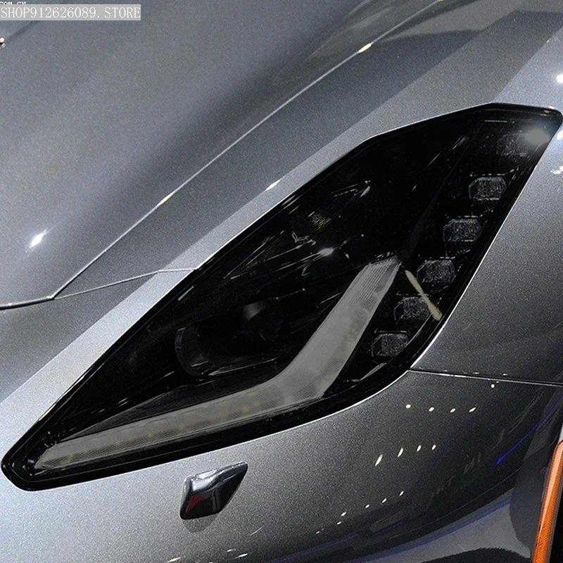 

2 Pcs Car Headlight Protective Film Smoked Black Tint Wrap Vinyl Transparent TPU Sticker For Chevrolet Corvette C7 2014-2019