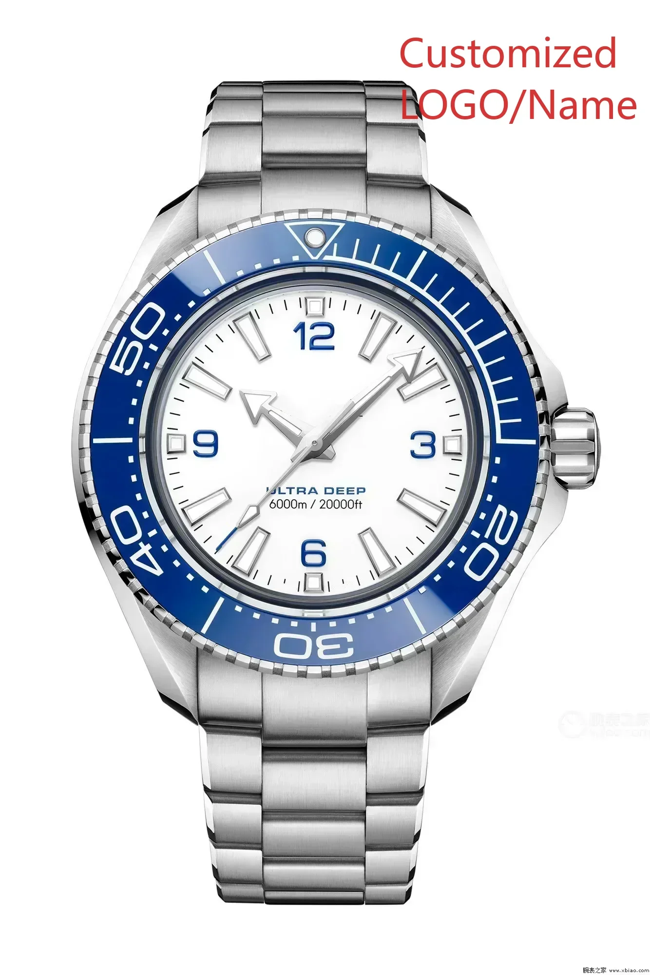 メンズ自動機械式時計ブルーブラックセラミックベゼルステンレススチールサファイアウルトラディープ45mm腕時計カスタマイズ