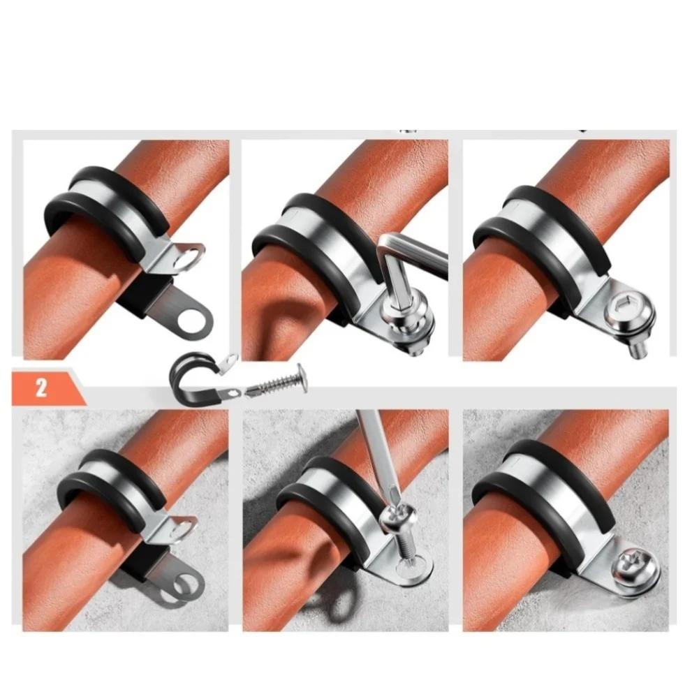 24 pcs 3/4 Inch Stainless Steel Cable Clamps with Black Rubber Pad for Twisting Resistant For Wire Installation