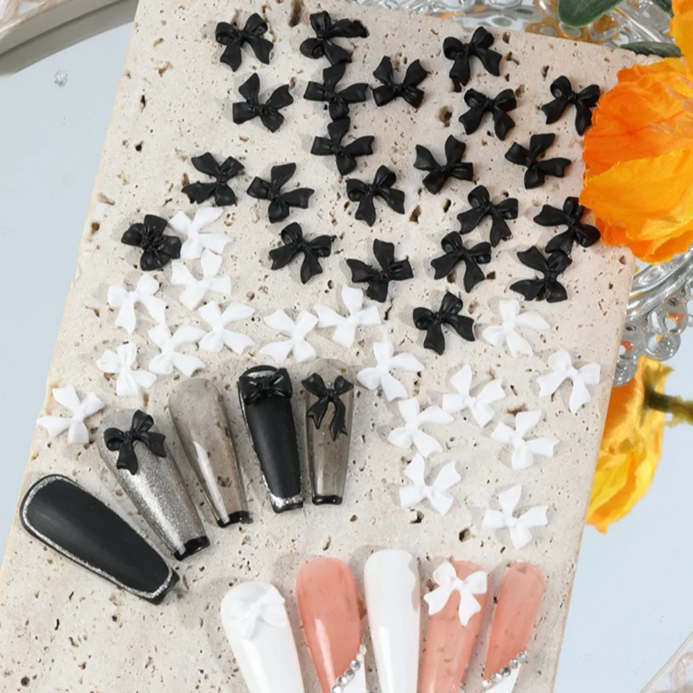 50 قطعة ثلاثية الأبعاد مسمار الفن Bowknot أبيض وأسود الراتنج مسمار الديكور حجر الراين DIY بها بنفسك مسمار الفن الديكور مانيكير حلية