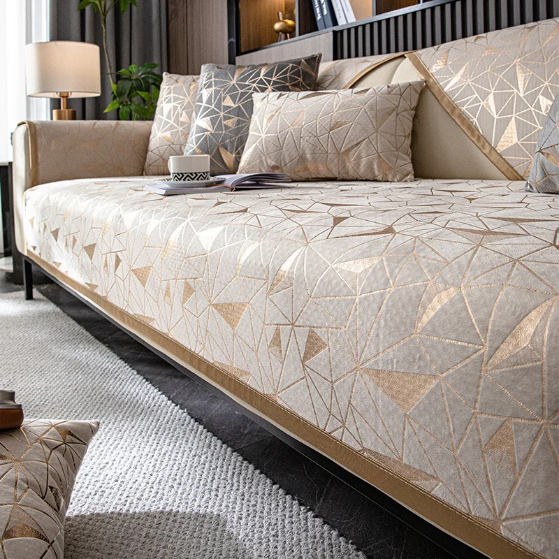 Light Luxury Style Sofa Cushion High-end Chenille Bronzing Craft Cushion Four Seasons Universal Non-slip Sofa Cover view 5