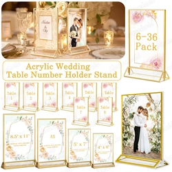 6-36 Transparent Acrylic Signage Gold Picture Frames Double-sided Display Stand Wedding Number Plate Table Flyer Menu Card Rack