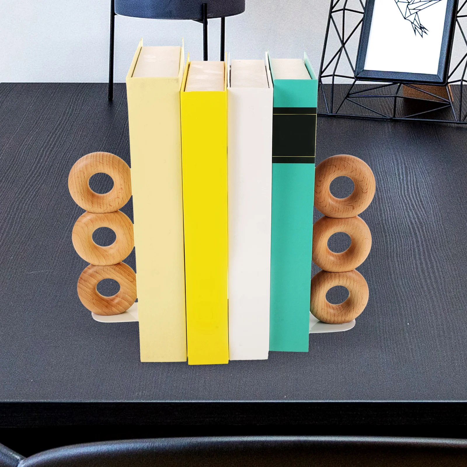 

2pcs Wooden Bookends Smooth Surface Anti-scratch Desktop Shelf Organizer Rack Resistant Display Stand for Office