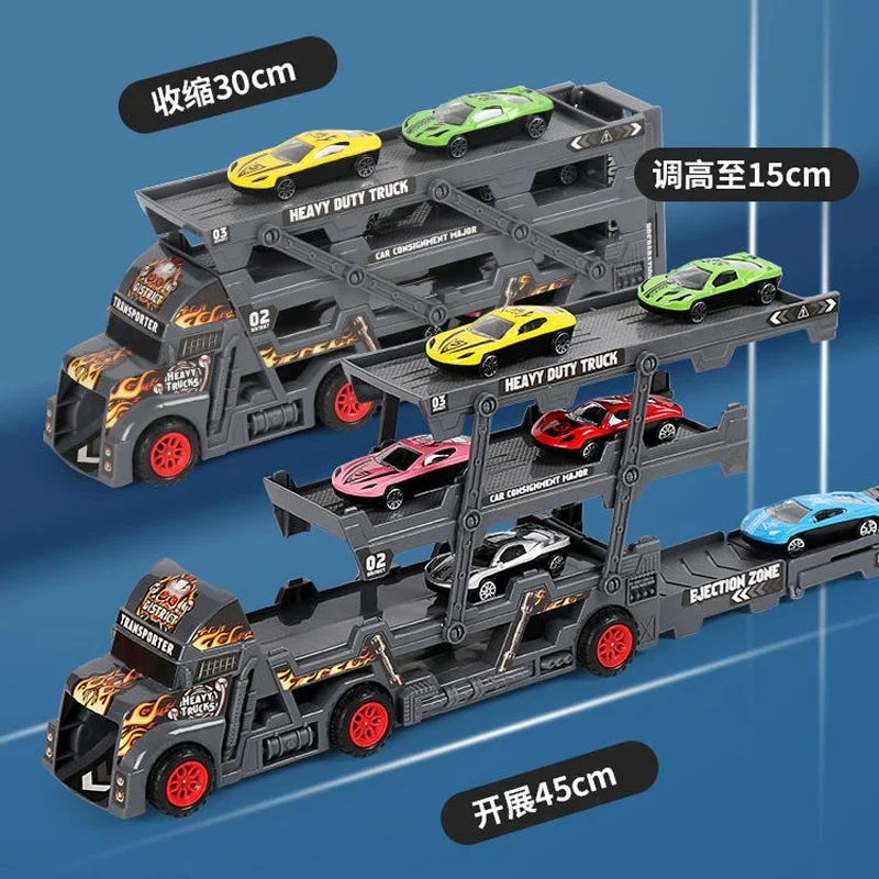 Nowy Duży Ciężarówka z Przyczepą Trójwarstwowa Składana Wyrzutnia Samochodów Zabawka dla Chłopców Metalowy Ciężarówka z Katapultem na Świąteczny Prezent dla Dzieci
