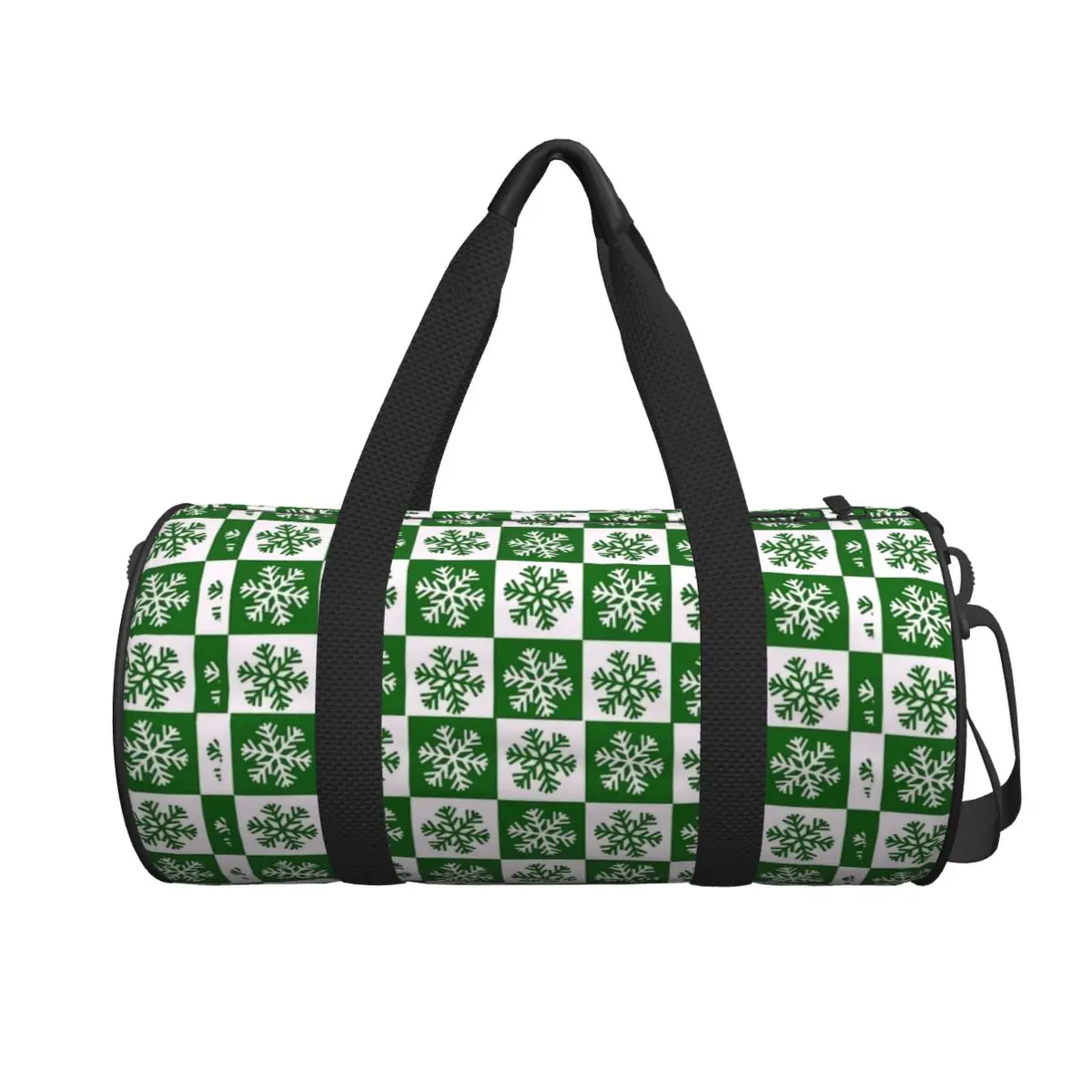 Christmas Snowflakes Sports Bags Green Plaid Travel Training Gym Bag with Shoes Cute Handbags Couple Waterproof Fitness Bag