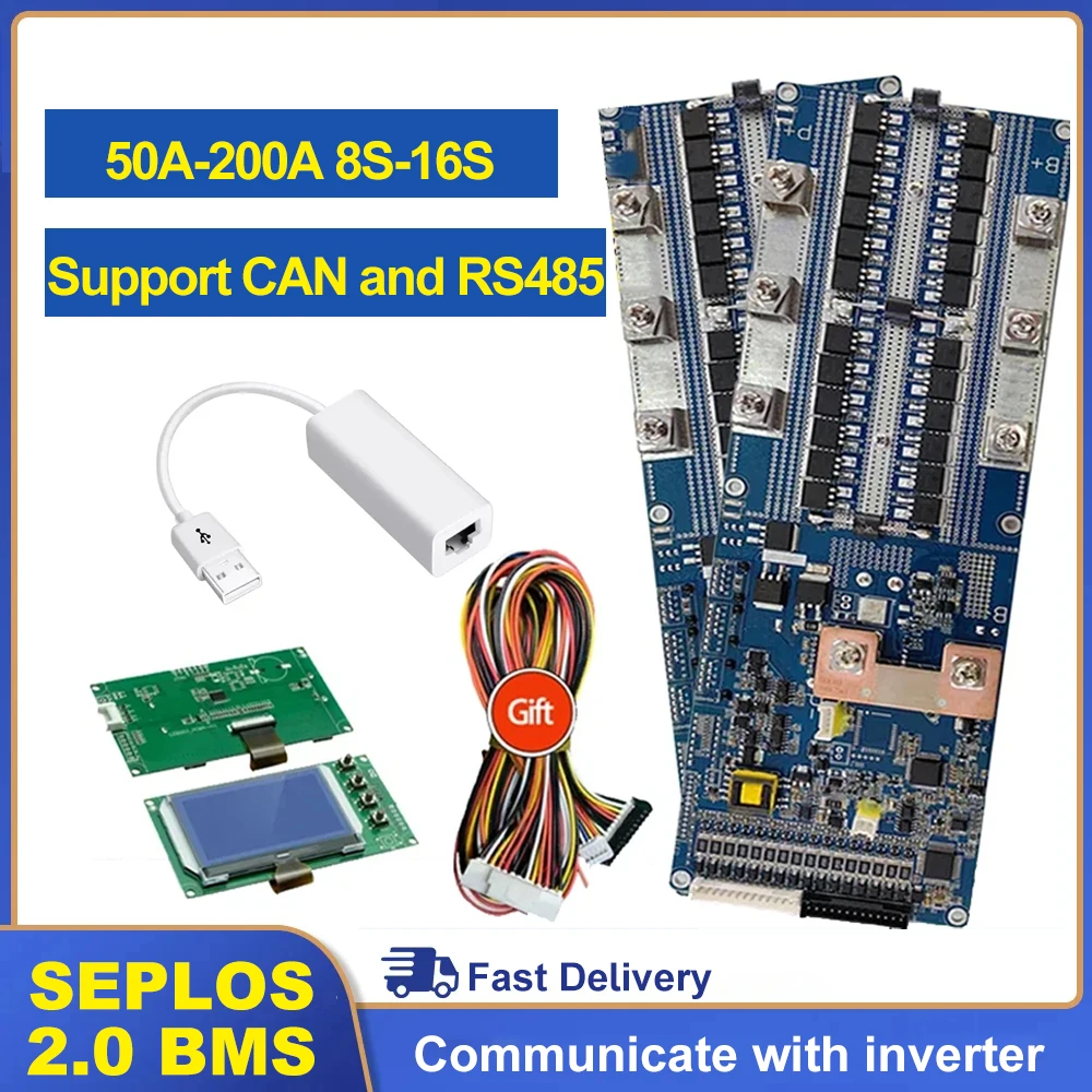 Seplos BMS 8S 13S 14S 15S 16S 100A 150A 200A 48V CAN/RS485 Board Bluetooth Li-Ion LiFePO4 Battery Communicate to Inverter 10E