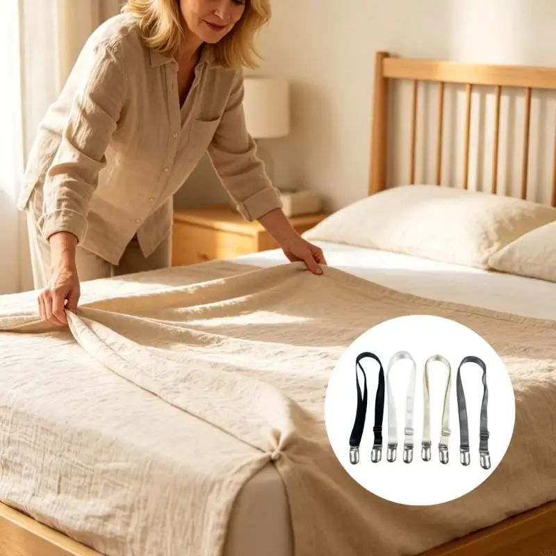 Bed Linen Holder Bands with Metal Clamps, 12 Piece for Guest Bedding, Sheet Covers, and Slipcovers, 17 to 40 55KF
