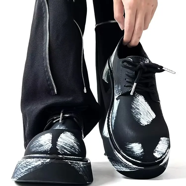 

Original Niche Destruction Wind Men's New Trend Versatile Personalized Casual Platform Big Head Leather Polishing Derby Shoes