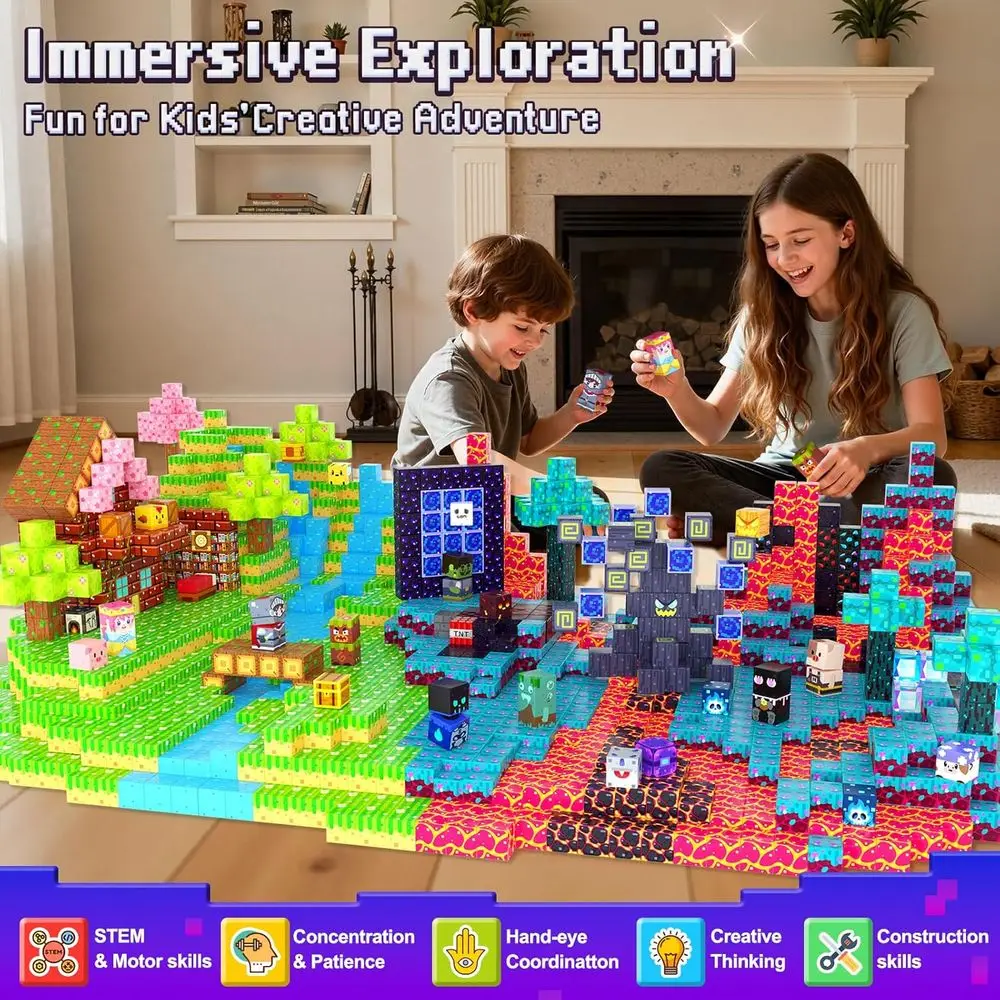 Conjunto de blocos de construção magnéticos-300 peças para crianças, brinquedos STEM para idades de 4 a 12 anos, jogo sensorial inspirado em Montessori para crianças, ideia