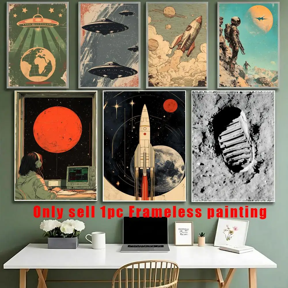 Retro Space Technology Spaceship Poster HD Sticky Waterproof Art , Aesthetic Wall Decoration For Living Room Bedroom Bar Home