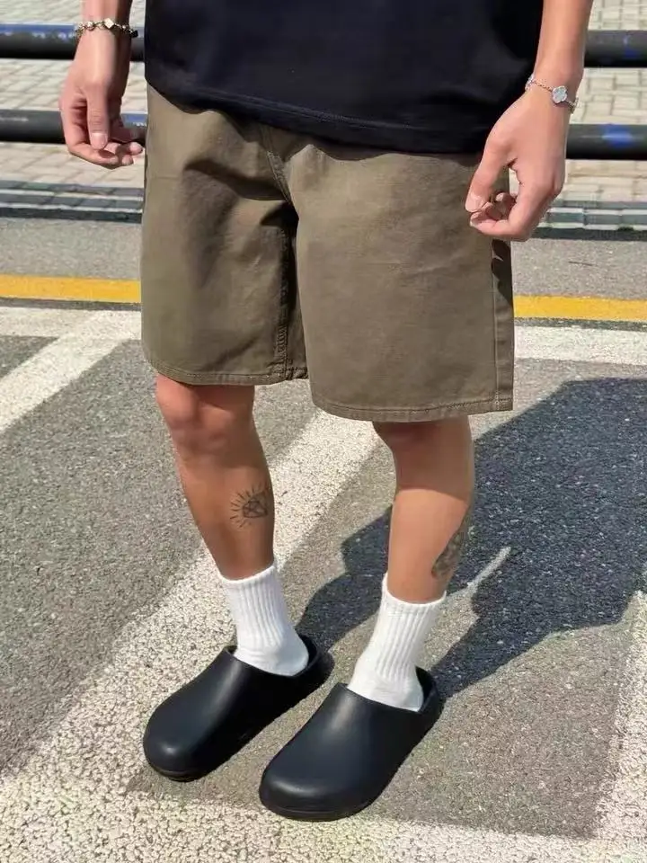 

Американские повседневные летние универсальные джинсы кофейного цвета, свободные узкие прямые брюки с пятью точками и High Street