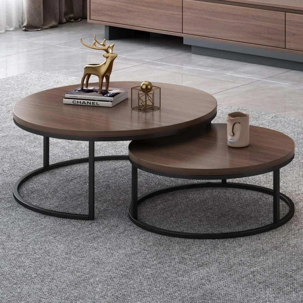 

Round Coffee Table Set of 2, Modern Small Coffee Table Sofa Table for Living Room, Office Desk, Balcony, Wood Desktop