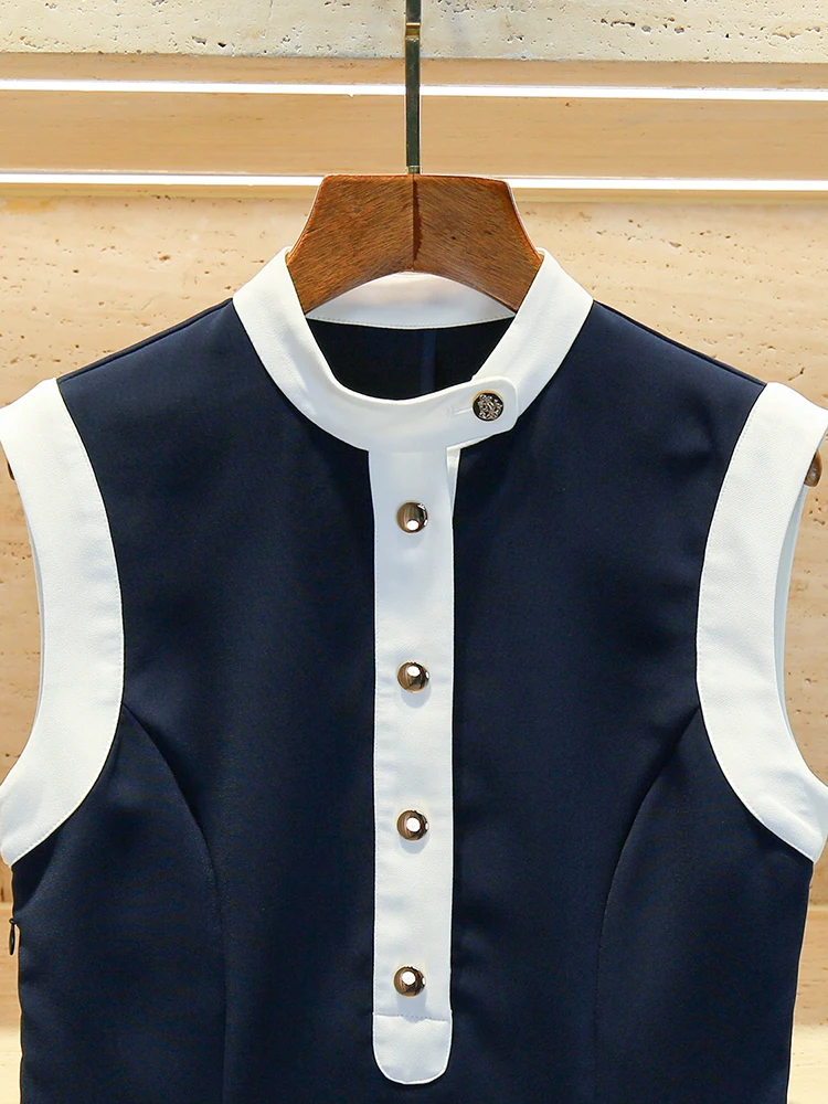 Sukienka damska z wysokim stanem, rozkloszowana, z kontrastowym wzorem, w stylu vintage, z dzianiny, na wiosnę i lato...