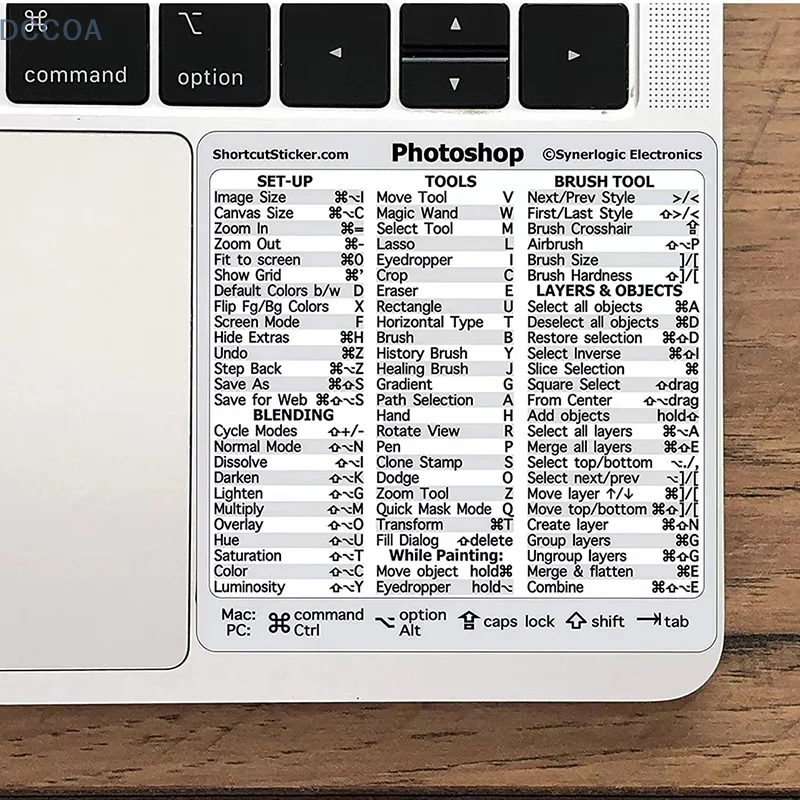 Adobe Photoshop Quick Reference Keyboard Guide Shortcut Sticker No-residue Vinyl Sticker Fit For Laptop Or PC