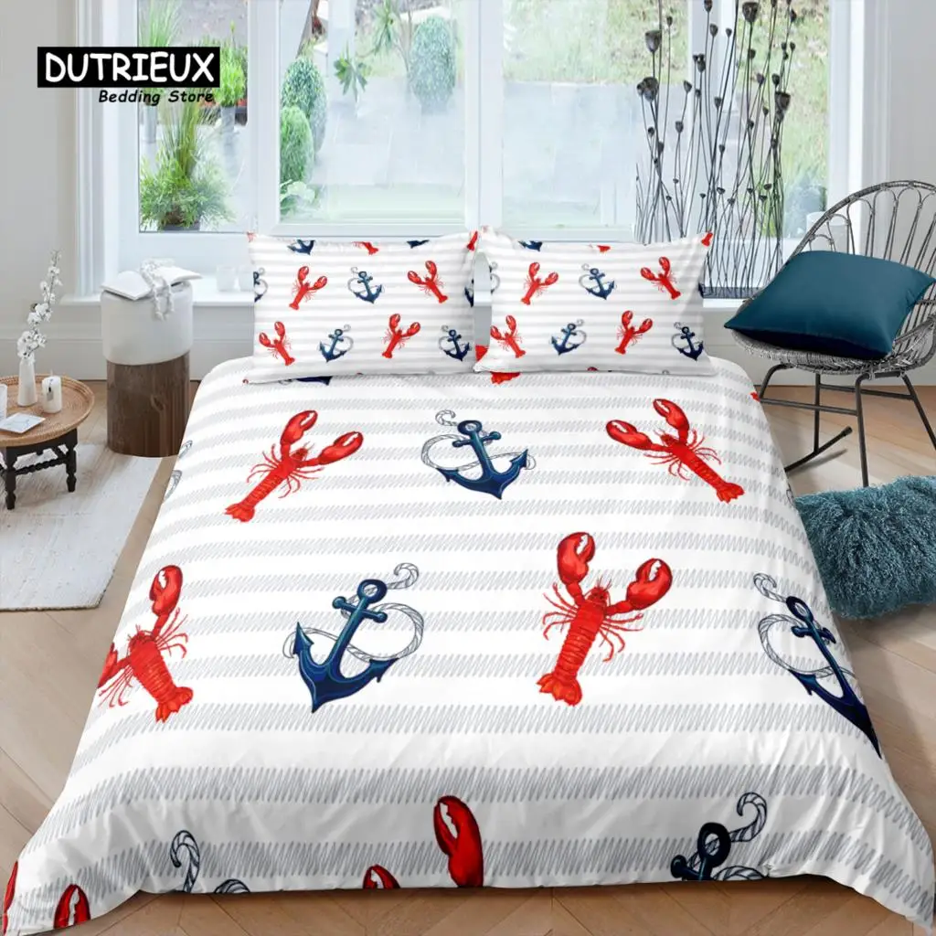 

Home Living Luxury 3D Crawfish Print Bedding Set Anchor Duvet Cover Pillowcase Queen and King EU/US/AU Size Polyester Bedding