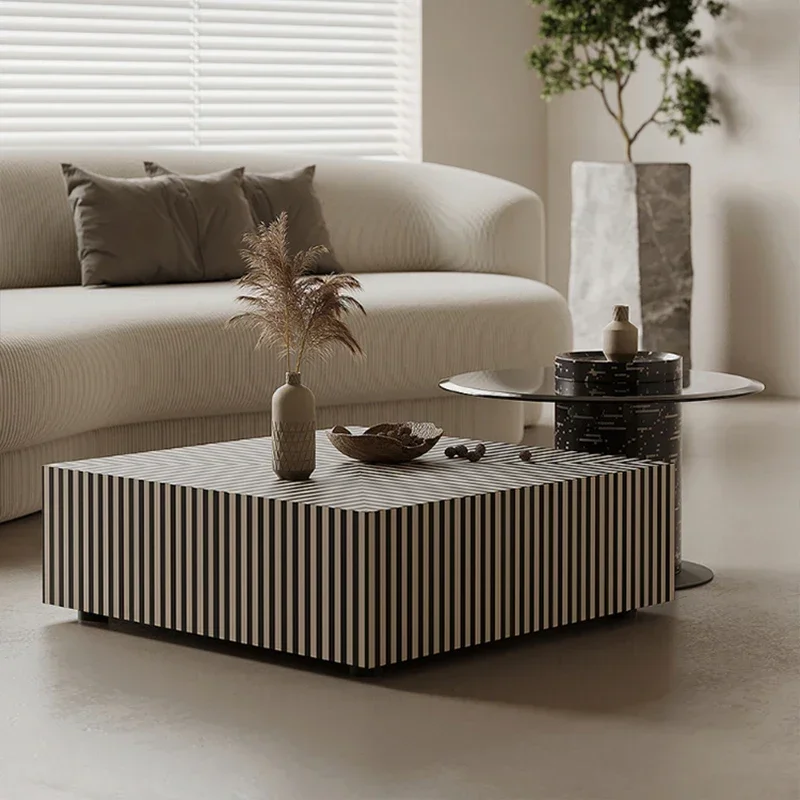 S Simple Coffee Table Combination Living Room Small Apartment Square Italian Minimalist Designer Stripes Tea Table
