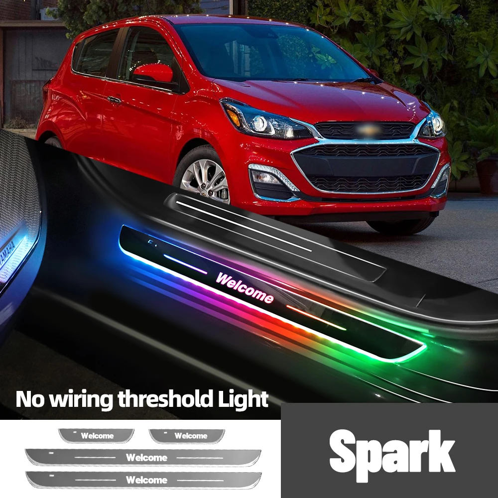 Untuk Chevrolet Spark 2009-2023 2017 2018 2019 lampu ambang pintu mobil LED Logo sesuai pesanan Aksesori lampu Pedal ambang pintu