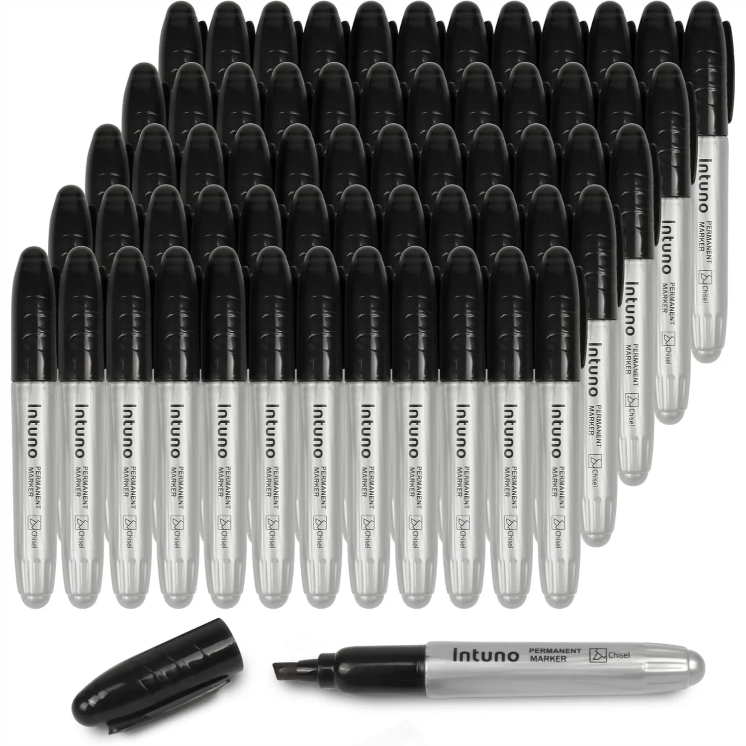 

Permanent Markers, 60 Count Black, Chisel Tip, Oil-Based, Waterproof and Fade-Resistant for Paper, Wood, Metal, Glass