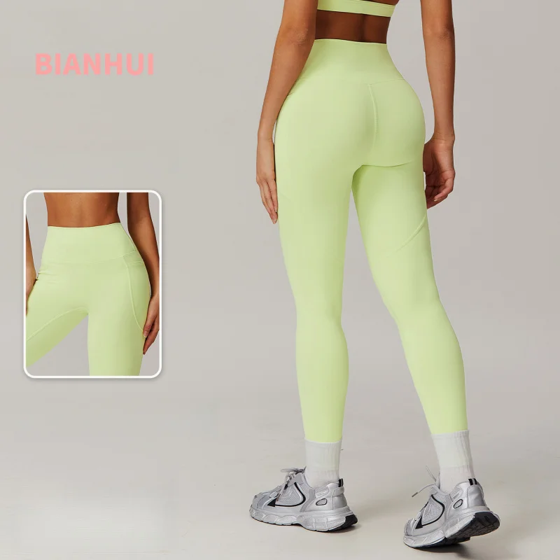 

BIANHUI High Waist Hip Lift Yoga Leggings With Pockets Tight Sports Running Pants Quick Dry Fitness Pants Tights Women Clothing
