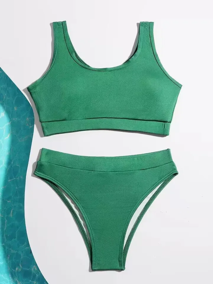 7-12 Years Green Girls Kids Swimwear Summer Beach Children Swimsuit Biquini Teens Bathing Suit Girl Sports High Waist Bikini Set