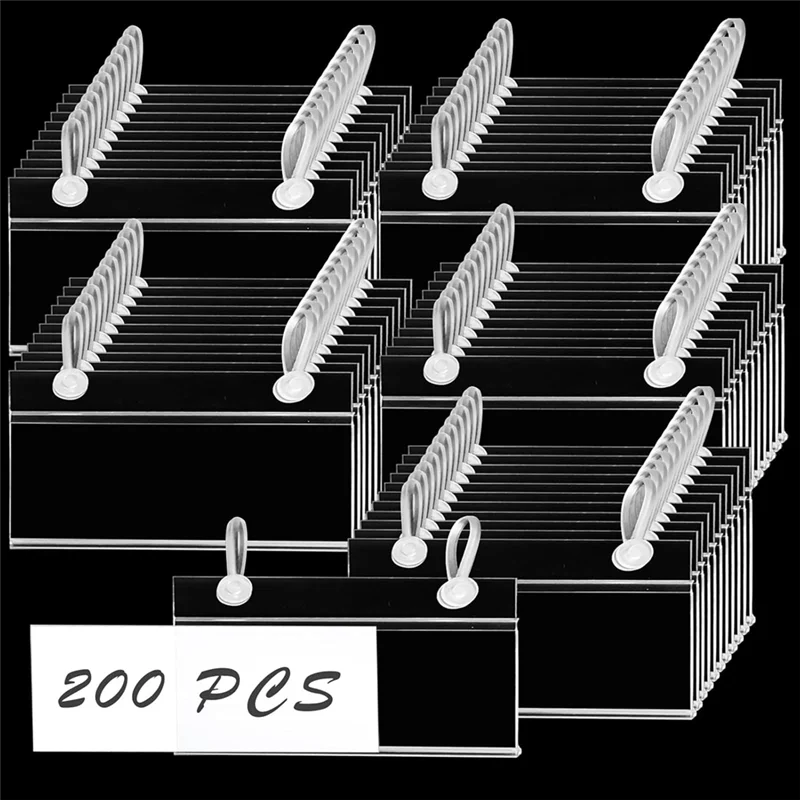 

D9-200PCS Wire Shelf Label Holders,4Inch X 2.3Inch Clear Price Tag Holder For Wire Plastic Shelving