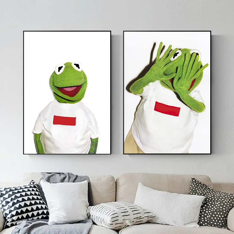 Modern Kermit the Frog Green Poster Canvas Painting Fashion Animal Muppet Wall Art Pictures For Home Kids Room Decoration Mural