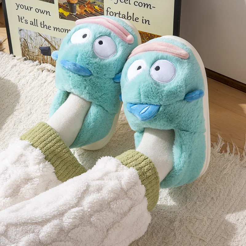 New lovely ugly fish slipper women's winter warm indoor slides woman fuzzy home bedroom shoes ladies room office booties slipper