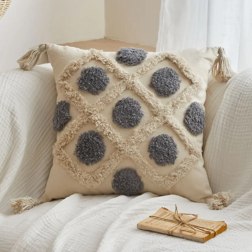 Geometrischer getufteter Kissen bezug mit Quasten Boho-Stil dekorative Kissen bezug für Sofa Wohnzimmer Wohnkultur Kissen bezug