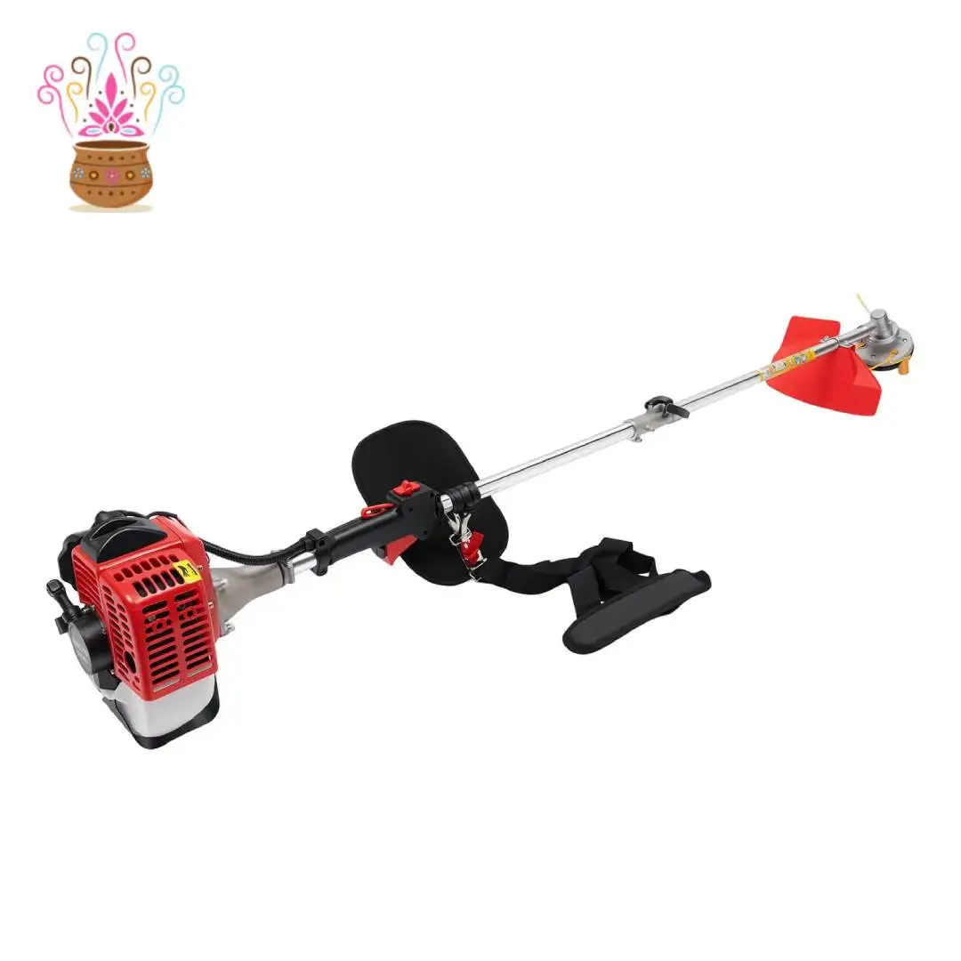 Lawn Trimming Machine, Push Lawn Mower, 26cc 2-Stroke Gas Powered Weed Wacker, Dual Blade Heads, Heavy Duty Garden Grass Cutter