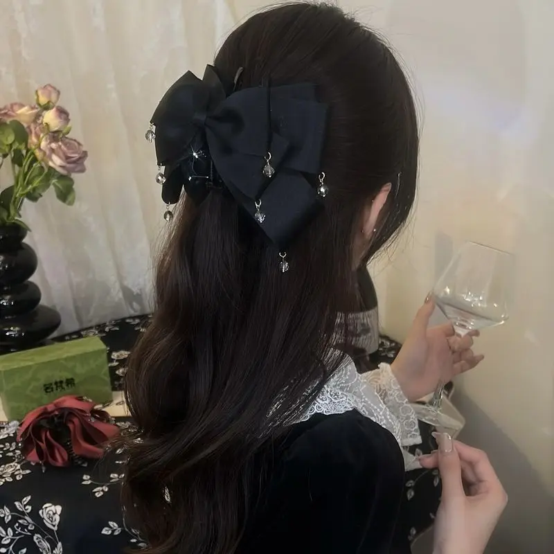 1pc Red romantic starry sky bow clip hair accessory new sparkling diamond tassel hair clip headwear for girls - Image 2