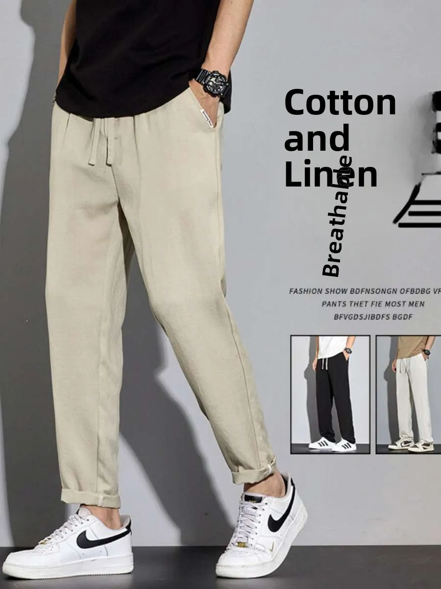 

Новые летние хлопковые льняные удобные повседневные брюки: модные мужские простые свободные дышащие брюки-капри для города