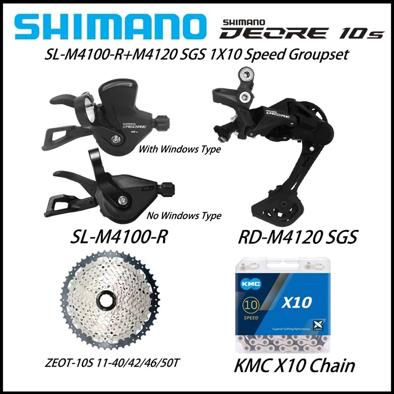 

SHIMANO DEORE M4100 + M4120 10 Speed Groupset SL-M4100 Shift Lever RD-M4120-SGS Rear Derailleur X10 Chain ZEOT Cassette