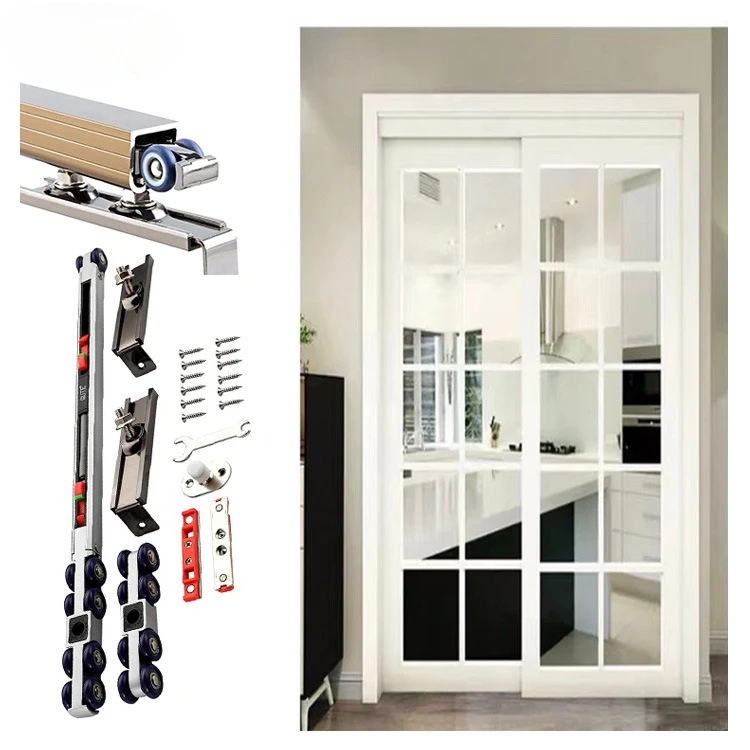 Polea Amortiguadora Bidireccional para Puerta de Madera, Riel Colgante con Amortiguación para Puerta de Cocina, Accesorios de Herraje de Montaje Lateral