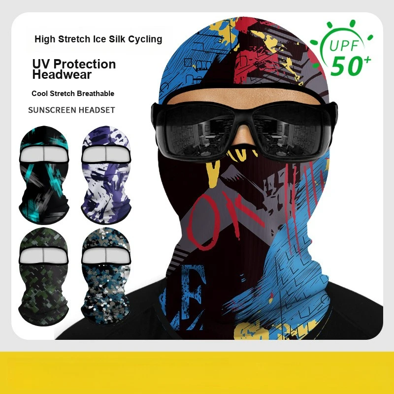 Ice Silk Sunscreen Head Cover Summer Quick Dry Face Mask for Outdoor Motorcycle Riding and Mountaineering Sports