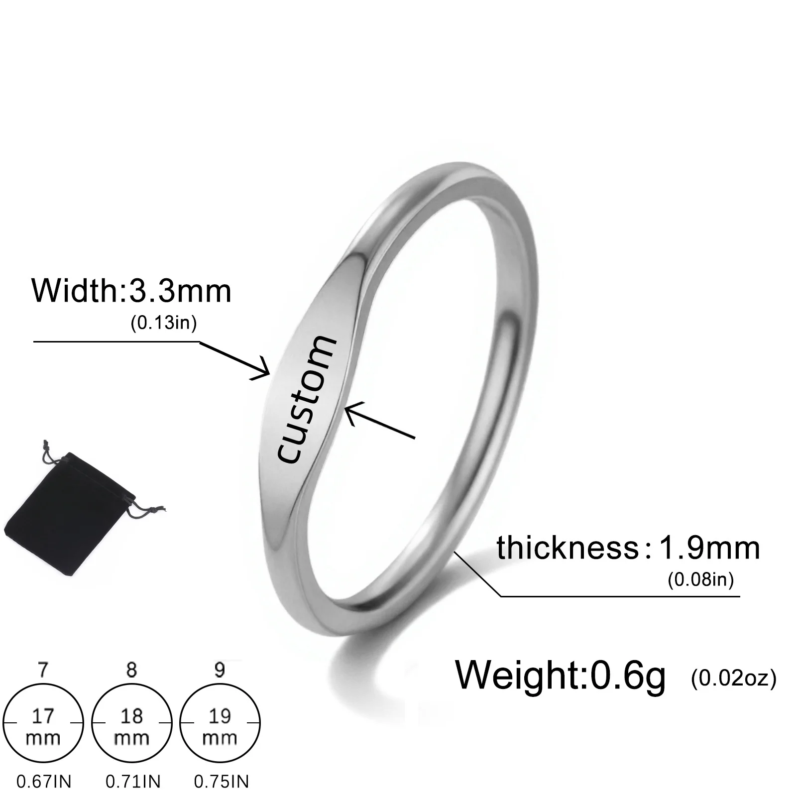 Personalized Stainless Steel Smooth Name Date Ring