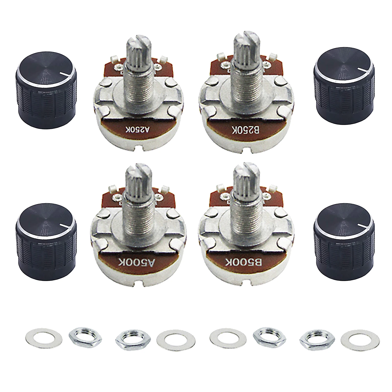 3 Sätze Gitarren potentiometer Bass teile Split Rändel topf elektrischer Effekt Amp Ton Volumen mit Metall knöpfen 15mm 18mm 250k 500k